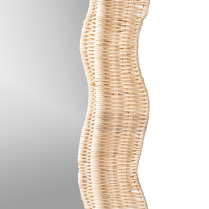 Baxton Studio bali Hasana Bohemian Scallop Rattan Wall Mirror - Handcrafted Artistry for Modern Coastal Decor WS089-Natural Rattan Frame-Mirror