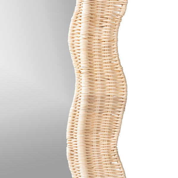 Baxton Studio bali Hasana Bohemian Scallop Rattan Wall Mirror - Handcrafted Artistry for Modern Coastal Decor WS089-Natural Rattan Frame-Mirror