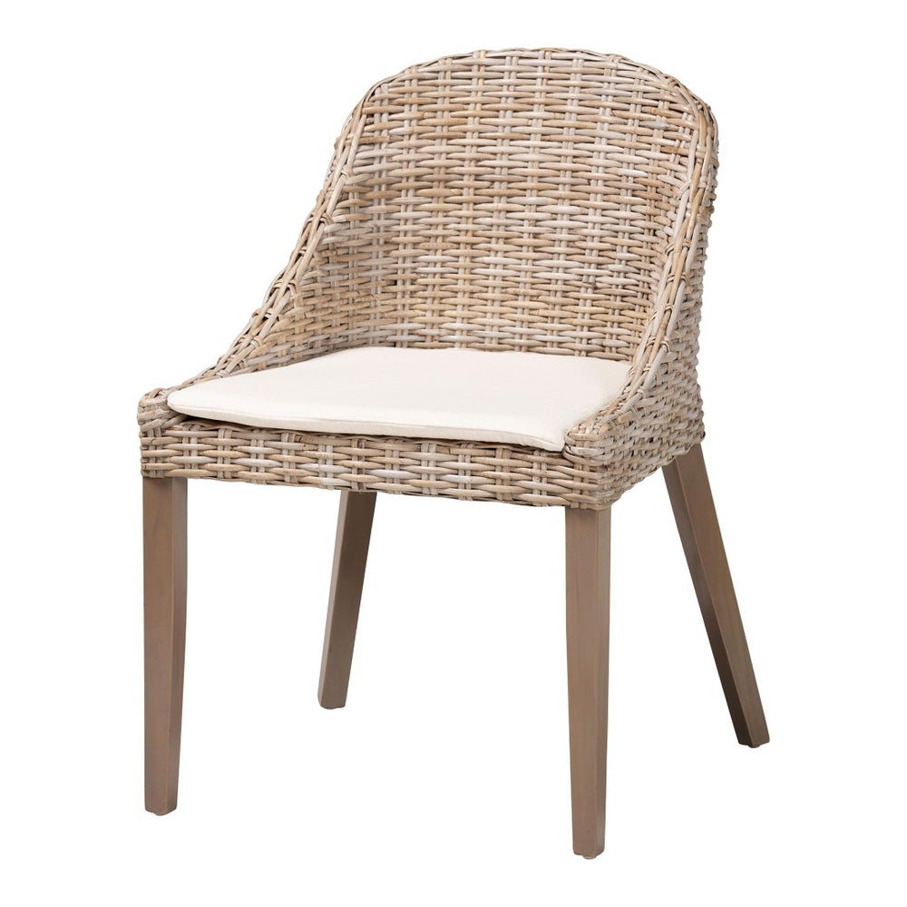 Baxton Studio bali Lara Bohemian Dining Chair - Handcrafted Grey Kubu Rattan & Mahogany Wood for Cozy Elegance MD-39209-Kubu Grey/Natural Rattan-DC
