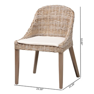 Baxton Studio bali Lara Bohemian Dining Chair - Handcrafted Grey Kubu Rattan & Mahogany Wood for Cozy Elegance MD-39209-Kubu Grey/Natural Rattan-DC