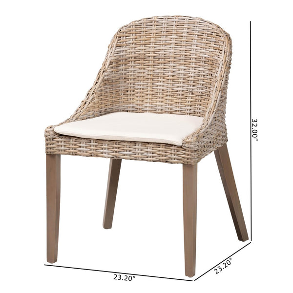 Baxton Studio bali Lara Bohemian Dining Chair - Handcrafted Grey Kubu Rattan & Mahogany Wood for Cozy Elegance MD-39209-Kubu Grey/Natural Rattan-DC