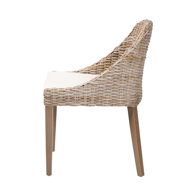 Baxton Studio bali Lara Bohemian Dining Chair - Handcrafted Grey Kubu Rattan & Mahogany Wood for Cozy Elegance MD-39209-Kubu Grey/Natural Rattan-DC