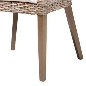 Baxton Studio bali Lara Bohemian Dining Chair - Handcrafted Grey Kubu Rattan & Mahogany Wood for Cozy Elegance MD-39209-Kubu Grey/Natural Rattan-DC