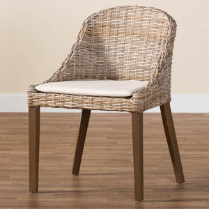 Baxton Studio bali Lara Bohemian Dining Chair - Handcrafted Grey Kubu Rattan & Mahogany Wood for Cozy Elegance MD-39209-Kubu Grey/Natural Rattan-DC