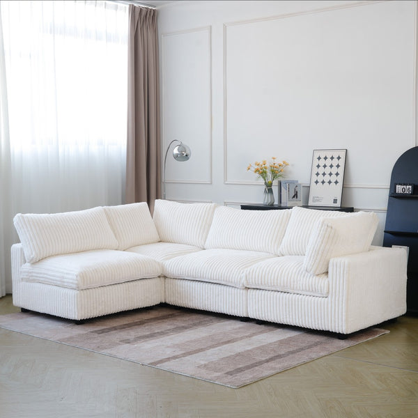 English Elm Pixel Modern Modular Sofa - Versatile Beige Corduroy L-Shaped Sectional For Cozy Living Spaces B341S00034-GIGA