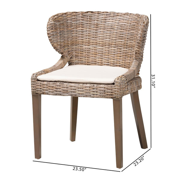 Baxton Studio bali Niesha Bohemian Grey Rattan and Mahogany Dining Chair - Handcrafted Elegance for Any Space MD-39222-Kubu Grey/Natural Rattan-DC