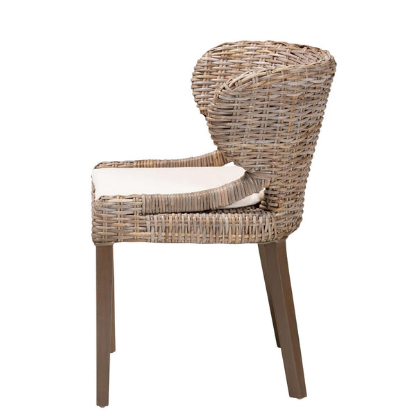 Baxton Studio bali Niesha Bohemian Grey Rattan and Mahogany Dining Chair - Handcrafted Elegance for Any Space MD-39222-Kubu Grey/Natural Rattan-DC