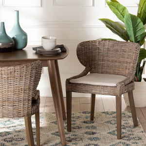 Baxton Studio bali Niesha Bohemian Grey Rattan and Mahogany Dining Chair - Handcrafted Elegance for Any Space MD-39222-Kubu Grey/Natural Rattan-DC