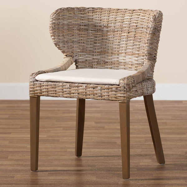 Baxton Studio bali Niesha Bohemian Grey Rattan and Mahogany Dining Chair - Handcrafted Elegance for Any Space MD-39222-Kubu Grey/Natural Rattan-DC