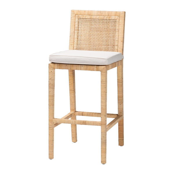 Baxton Studio bali Sofia Bohemian Rattan Bar Stool - Handmade Mahogany Frame, Cushioned Seat, Coastal Charm! Sofia-Natural-BS