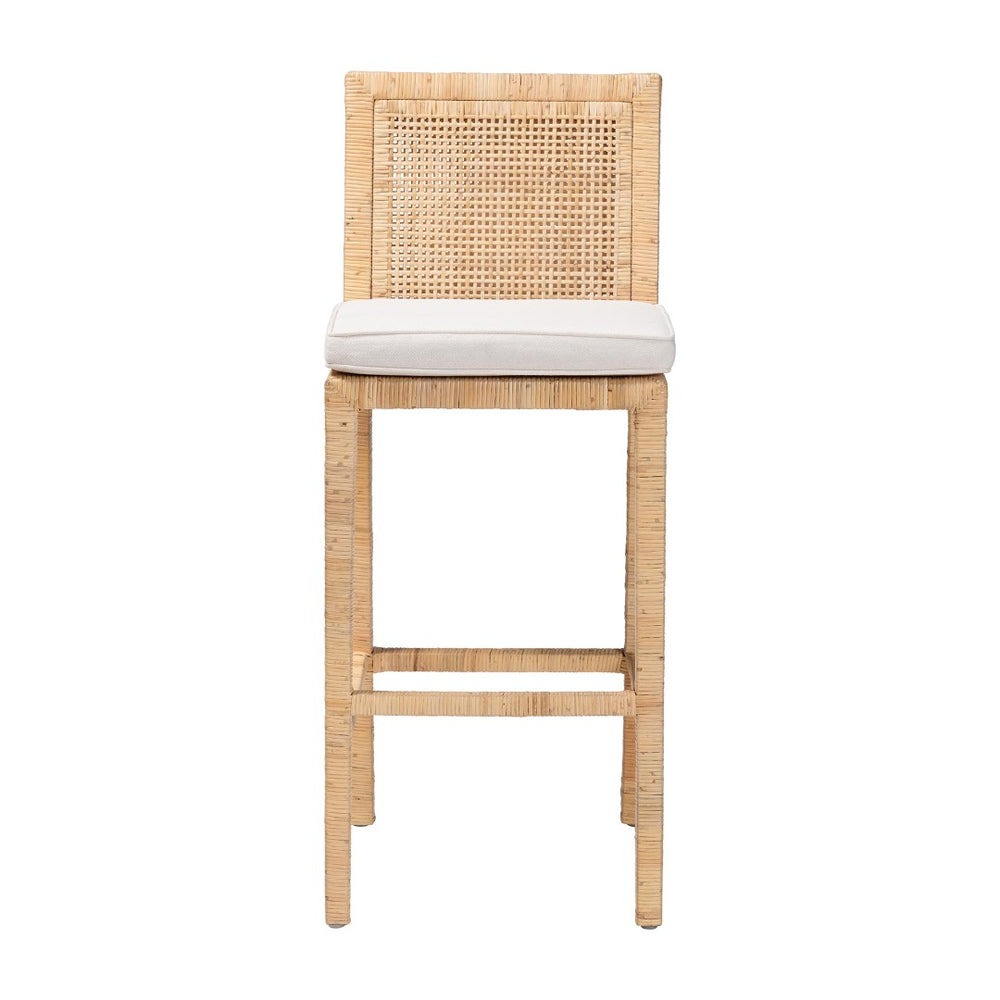 Baxton Studio bali Sofia Bohemian Rattan Bar Stool - Handmade Mahogany Frame, Cushioned Seat, Coastal Charm! Sofia-Natural-BS