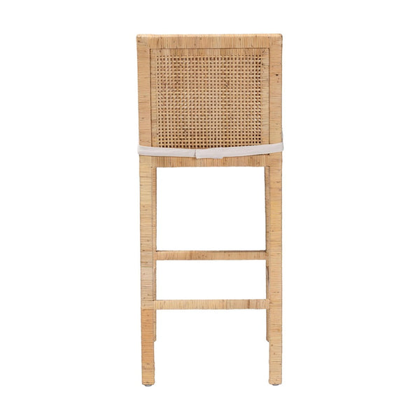 Baxton Studio bali Sofia Bohemian Rattan Bar Stool - Handmade Mahogany Frame, Cushioned Seat, Coastal Charm! Sofia-Natural-BS