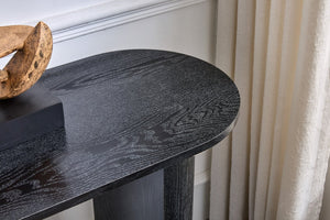 English Elm Black Matte Wood Grain Slim Console Table for Entryway or Sofa Side Use W3875P387480