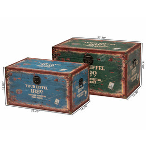 Baxton Studio Baxton Studio Sabeen Vintage Parisian Trunk Set - Stylish Faux Leather Storage with Metal Accents SJ14306R-Wooden-Ottoman