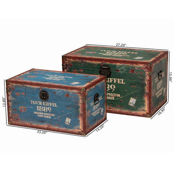 Baxton Studio Baxton Studio Sabeen Vintage Parisian Trunk Set - Stylish Faux Leather Storage with Metal Accents SJ14306R-Wooden-Ottoman