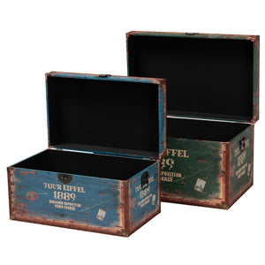 Baxton Studio Baxton Studio Sabeen Vintage Parisian Trunk Set - Stylish Faux Leather Storage with Metal Accents SJ14306R-Wooden-Ottoman