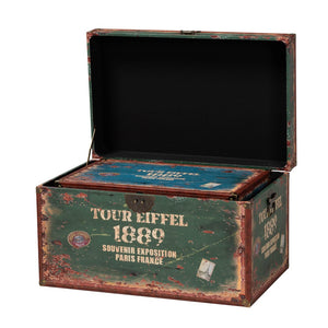 Baxton Studio Baxton Studio Sabeen Vintage Parisian Trunk Set - Stylish Faux Leather Storage with Metal Accents SJ14306R-Wooden-Ottoman
