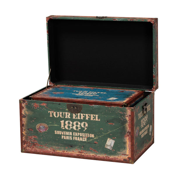 Baxton Studio Baxton Studio Sabeen Vintage Parisian Trunk Set - Stylish Faux Leather Storage with Metal Accents SJ14306R-Wooden-Ottoman