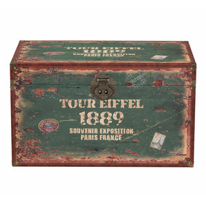 Baxton Studio Baxton Studio Sabeen Vintage Parisian Trunk Set - Stylish Faux Leather Storage with Metal Accents SJ14306R-Wooden-Ottoman