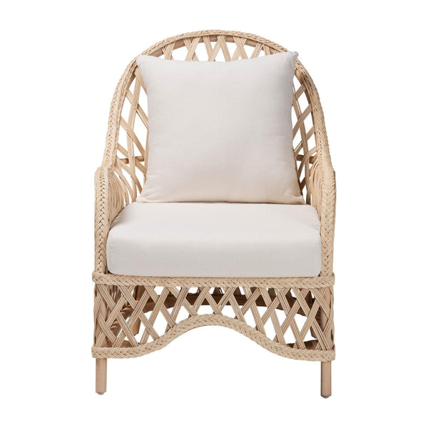 Baxton Studio bali Florence Bohemian Ivory Rattan Arm Chair - Handcrafted Comfort with Removable Cushion & Pillow Regal 1-Ivory Rattan-CC
