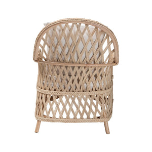 Baxton Studio bali Florence Bohemian Ivory Rattan Arm Chair - Handcrafted Comfort with Removable Cushion & Pillow Regal 1-Ivory Rattan-CC