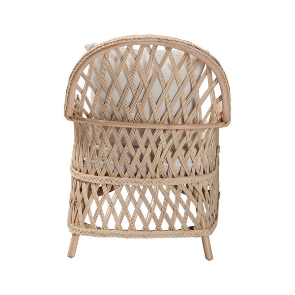 Baxton Studio bali Florence Bohemian Ivory Rattan Arm Chair - Handcrafted Comfort with Removable Cushion & Pillow Regal 1-Ivory Rattan-CC