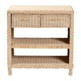 bali & pari Lanica Japandi Sun Bleached Rattan 2-Drawer Console Table