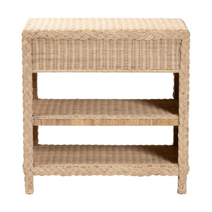 Baxton Studio bali Lanica Japandi Console Table - Sun-Bleached Rattan with 2 Drawers & Open Shelves for Storage Braided Sun Bleached Ivory Rattan-Console Table
