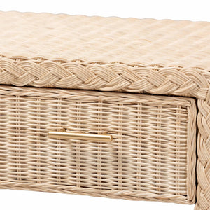 Baxton Studio bali Lanica Japandi Console Table - Sun-Bleached Rattan with 2 Drawers & Open Shelves for Storage Braided Sun Bleached Ivory Rattan-Console Table