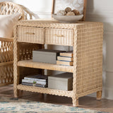 bali & pari Lanica Japandi Sun Bleached Rattan 2-Drawer Console Table