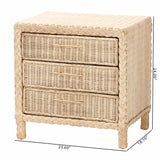 bali & pari Lanica Japandi Sun Bleached Rattan 3-Drawer Nightstand