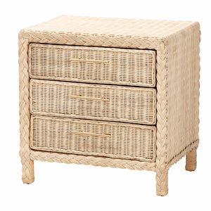 bali & pari Lanica Japandi Sun Bleached Rattan 3-Drawer Nightstand