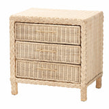 bali & pari Lanica Japandi Sun Bleached Rattan 3-Drawer Nightstand