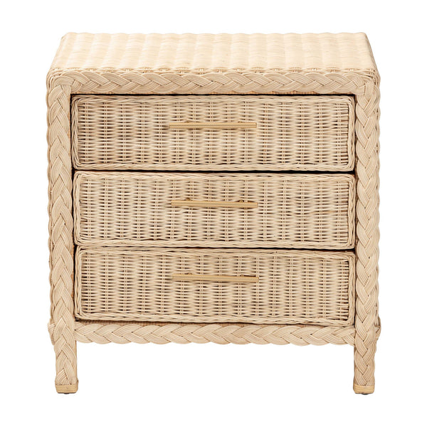 bali & pari Lanica Japandi Sun Bleached Rattan 3-Drawer Nightstand