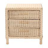 bali & pari Lanica Japandi Sun Bleached Rattan 3-Drawer Nightstand