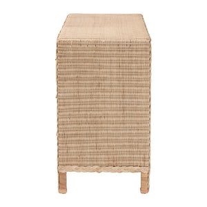 Baxton Studio bali Lanica Japandi 6-Drawer Dresser - Sun-Bleached Rattan & Solid Wood for Organic Bedroom Style Braided Sun Bleached Ivory-Wood/Rattan-6DW-Dresser