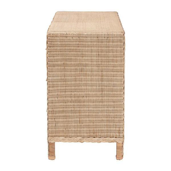 Baxton Studio bali Lanica Japandi 6-Drawer Dresser - Sun-Bleached Rattan & Solid Wood for Organic Bedroom Style Braided Sun Bleached Ivory-Wood/Rattan-6DW-Dresser