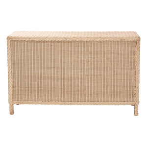 Baxton Studio bali Lanica Japandi 6-Drawer Dresser - Sun-Bleached Rattan & Solid Wood for Organic Bedroom Style Braided Sun Bleached Ivory-Wood/Rattan-6DW-Dresser