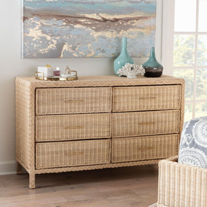 Baxton Studio bali Lanica Japandi 6-Drawer Dresser - Sun-Bleached Rattan & Solid Wood for Organic Bedroom Style Braided Sun Bleached Ivory-Wood/Rattan-6DW-Dresser