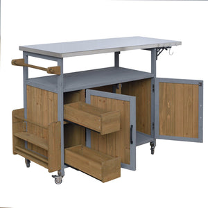 English Elm 54.33" Farmhouse Outdoor Kitchen Cart Solid Fir Frame Steel Top Storage Bbq Prep Blue Gray,Walnut Brown N767P379702B