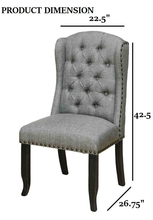 English Elm Rustic 2-Piece Wingback Side Chair Set With Nailhead Trim, Button Tufting, Antique Black & Gray Finish B2741P408969-GIGA