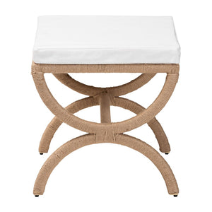 English Elm Modern Rattan Woven Square Footstool Openwork Boho Accent for Living Spaces B2750P467809