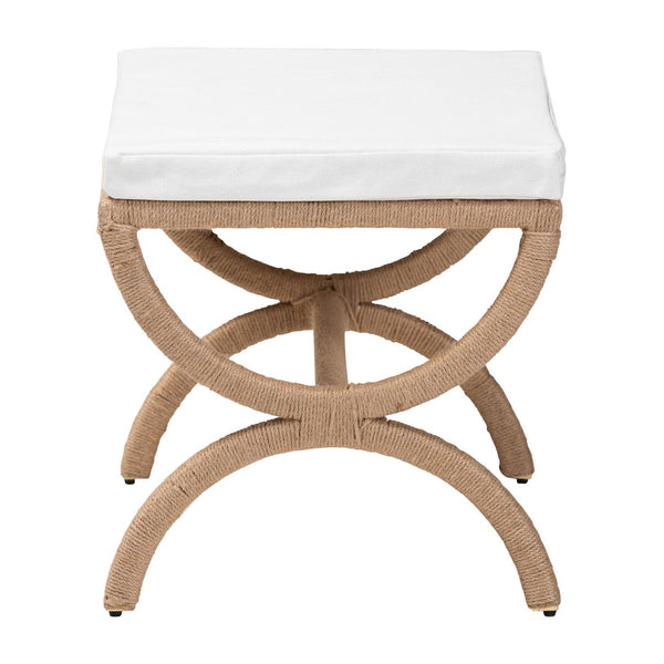 English Elm Modern Rattan Woven Square Footstool Openwork Boho Accent for Living Spaces B2750P467809
