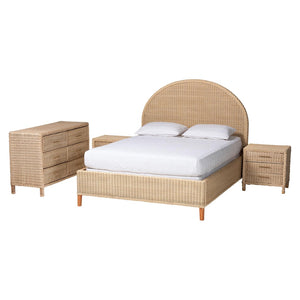 Baxton Studio bali Bali Lanica Japandi Sun-Bleached 4-Piece Rattan Queen Bedroom Set – Modern Minimalist Retreat Braided Sun Bleached Ivory-Wood/Rattan-4PC Bedroom Set-New