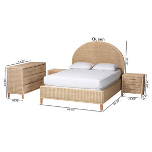 Baxton Studio bali Bali Lanica Japandi Sun-Bleached 4-Piece Rattan Queen Bedroom Set – Modern Minimalist Retreat Braided Sun Bleached Ivory-Wood/Rattan-4PC Bedroom Set-New