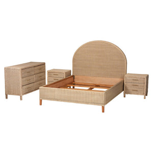 Baxton Studio bali Bali Lanica Japandi Sun-Bleached 4-Piece Rattan Queen Bedroom Set – Modern Minimalist Retreat Braided Sun Bleached Ivory-Wood/Rattan-4PC Bedroom Set-New