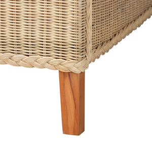 Baxton Studio bali Bali Lanica Japandi Sun-Bleached 4-Piece Rattan Queen Bedroom Set – Modern Minimalist Retreat Braided Sun Bleached Ivory-Wood/Rattan-4PC Bedroom Set-New