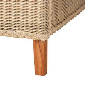 Baxton Studio bali Bali Lanica Japandi Queen Bed - Handcrafted Rattan Elegance with Half-Moon Headboard Design Braided Sun Bleached Ivory-Wood/Rattan-Queen-New