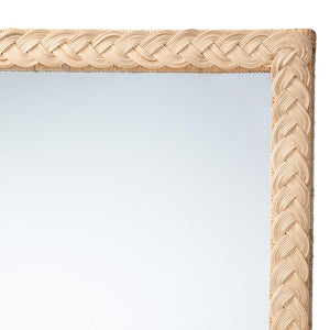 Baxton Studio bali Lanica Japandi Wall Mirror – Handcrafted Rattan Accent for Modern Interiors, Versatile & Elegant Braided Sun Bleached Ivory-Wood/Rattan-Mirror