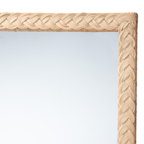 Baxton Studio bali Lanica Japandi Wall Mirror – Handcrafted Rattan Accent for Modern Interiors, Versatile & Elegant Braided Sun Bleached Ivory-Wood/Rattan-Mirror